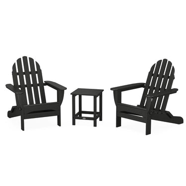 POLYWOOD Classic Folding Adirondack 3-Piece Set W/ Long Island 18-Inch Side Table - Black
